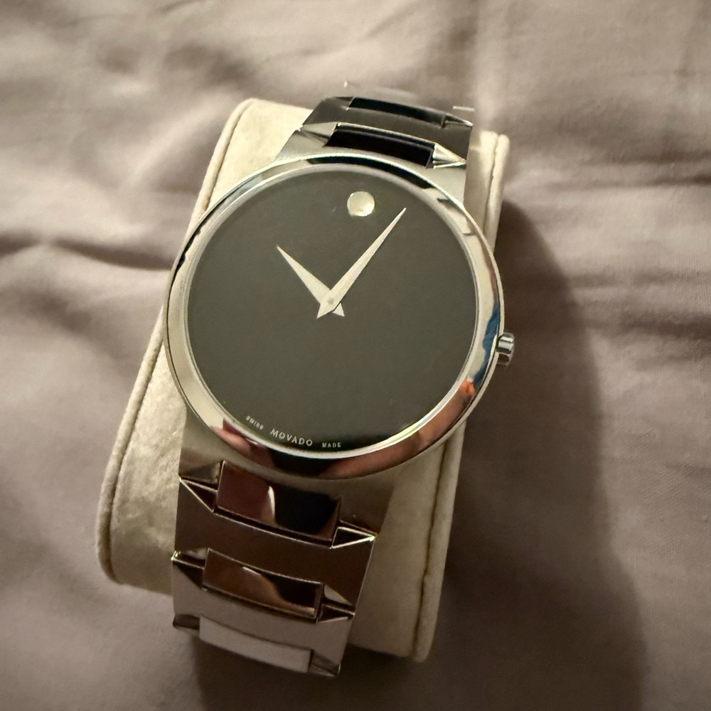 Movado Silver and Black Temo Watch